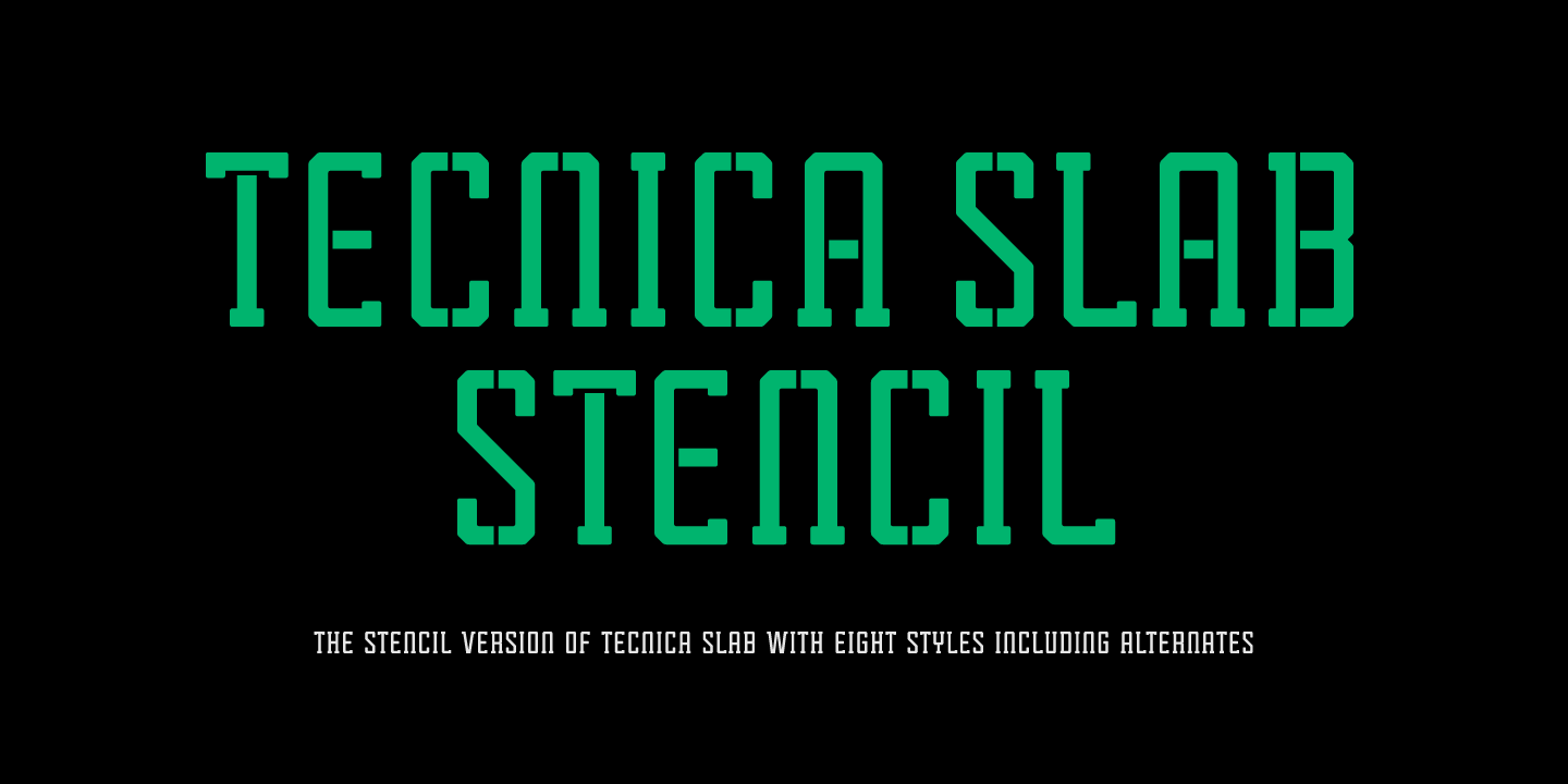 Beispiel einer Tecnica Slab Stencil 2  Bold Alternate-Schriftart